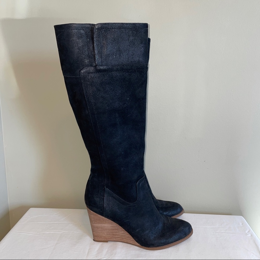Franco Sarto Lara tall knee high black suede wedge boot size 11